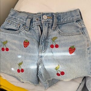Old Navy Light Blue Denim Shorts with Fruit Embroidery